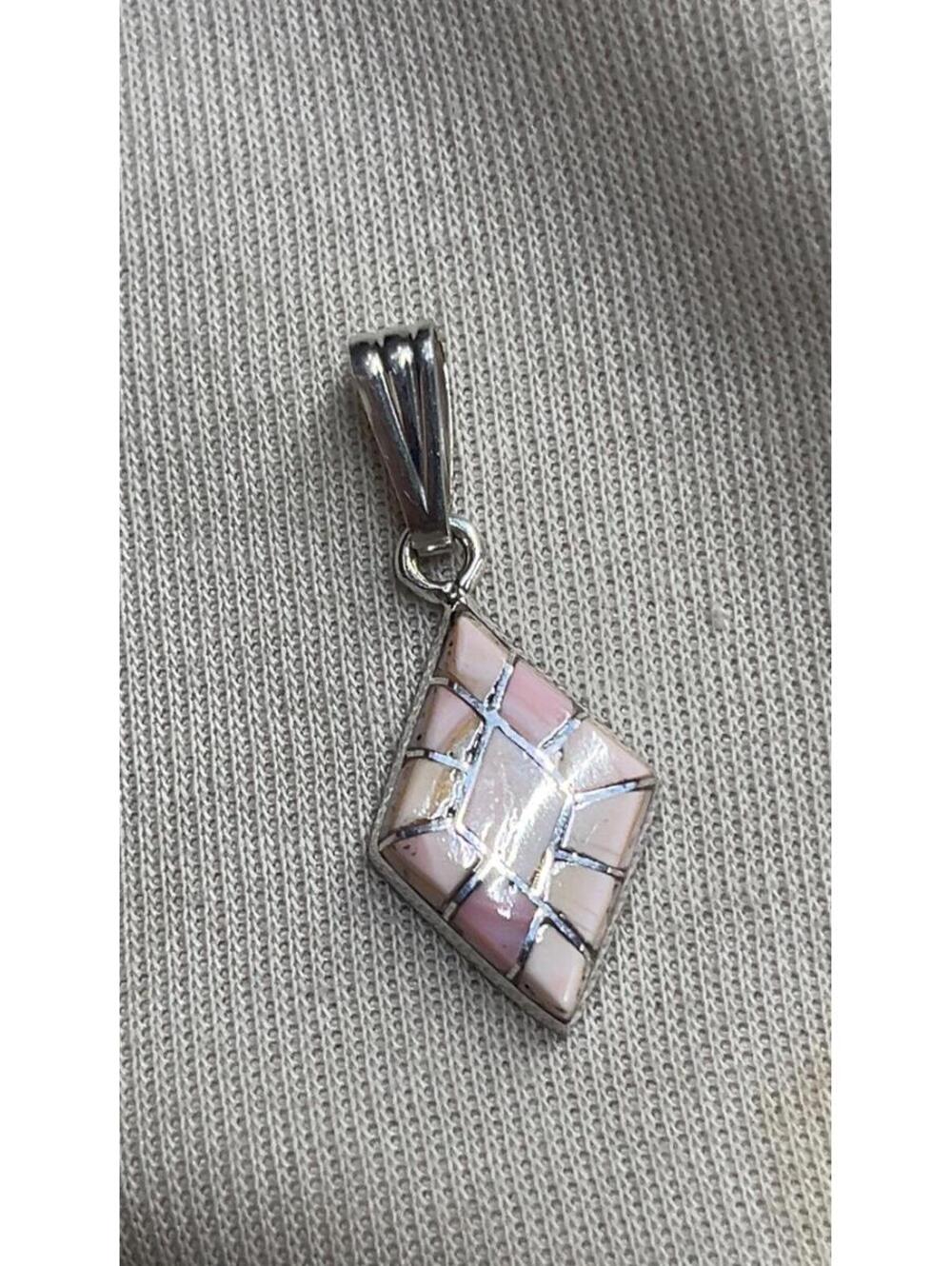 Native American Zuni sterling silver rose quartz inlay cluster pendant/charm